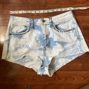 Studded bleach dyed Jean shorts